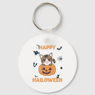 Llavero Gato En Calabaza Gatos Dulces Feliz Halloween