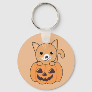 Llavero Gato En Calabaza Gatos Dulces Feliz Keychain Hallo