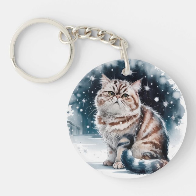 Llavero Gato en la cadena acrílica de nieve de 2 vueltas (Frente)