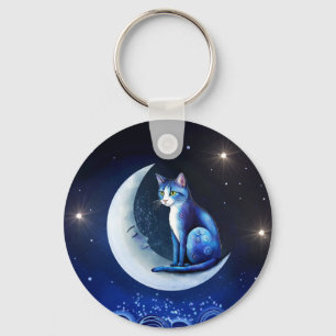 Llavero Gato en la luna creciente azul gato 773