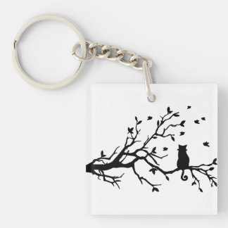 Llavero Gato en un árbol - silueta
