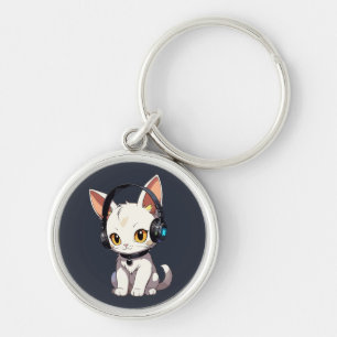 Llavero Gato encantador y elegante con auriculares
