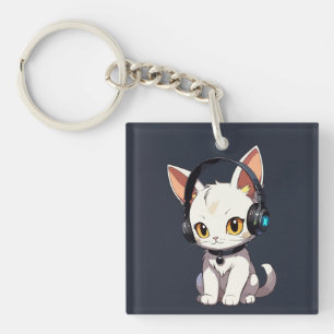 Llavero Gato encantador y elegante con auriculares