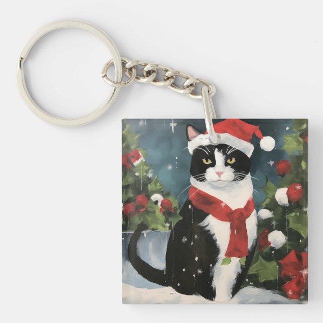 Llavero Gato Esmoquin en Navidad con Nieve (Frente)