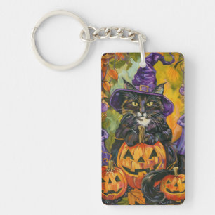 Llavero Gato Esmoquin Espeluznante Bruja de Halloween y Ca