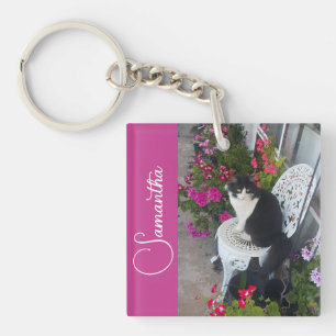Llavero Gato esmoquin Gatos y flores Nombre de niñas Rosa