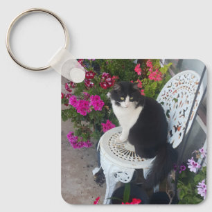Llavero Gato esmoquin granate rosa oscuro gatos y flores