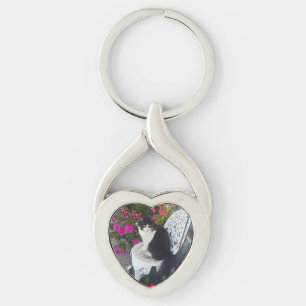 Llavero Gato esmoquin granate rosa oscuro Gatos y flores
