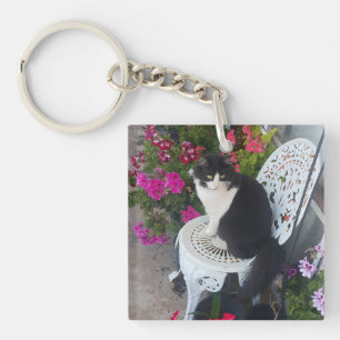 Llavero Gato esmoquin lindo con flores bonitas Gatos negro