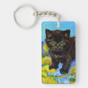 Llavero Gato estilo Van Gogh con girasoles