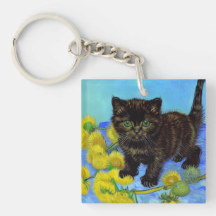 Llavero Gato estilo Van Gogh con girasoles