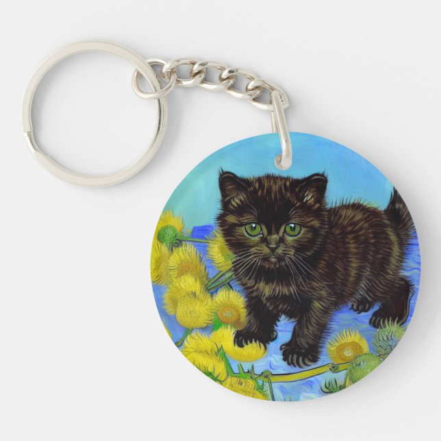 Llavero Gato estilo Van Gogh con girasoles (Frente)