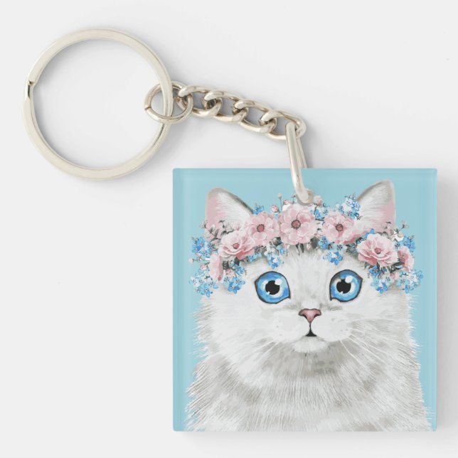 Llavero Gato floral blanco dulce (Frente)