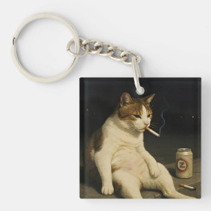Llavero Gato Fumando Gato Divertido Kit de Cigarrillo Meme