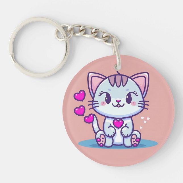 Llavero Gato gatito lindo con corazones inspirados por San (Frente)