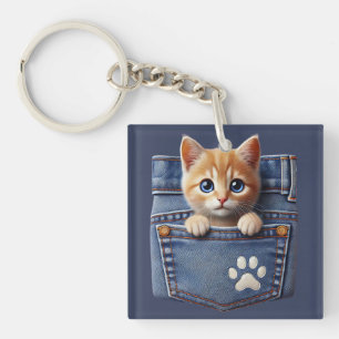 Llavero Gato gatito lindo en el bolsillo de Denim