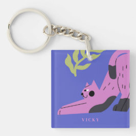 Llavero Gato gatito rosado moderno personalizable