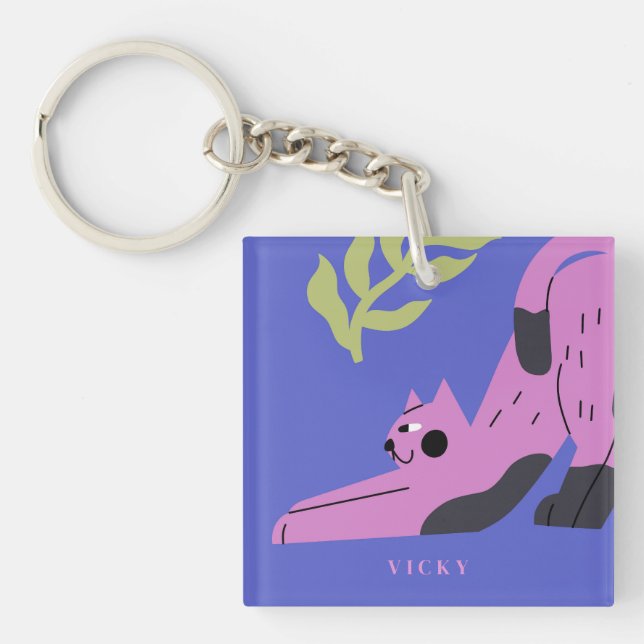 Llavero Gato gatito rosado moderno personalizable (Frente)