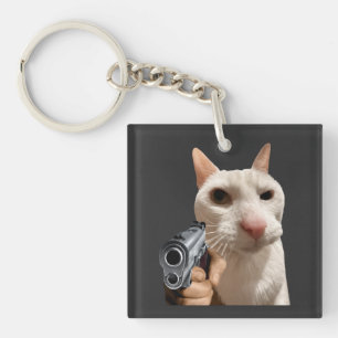 Llavero Gato genial con pistola camiseta divertida meme