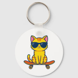 Llavero Gato genial de monopatín con gafas de sol Cartoon