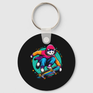 Llavero Gato genial funky amante del gato de skateboarding