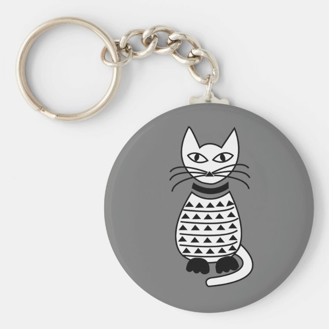 Llavero Gato geométrico abstracto negro y blanco (Frente)