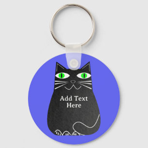 Llavero Gato Gordo Negro Con Ojos Verdes Texto Personaliza