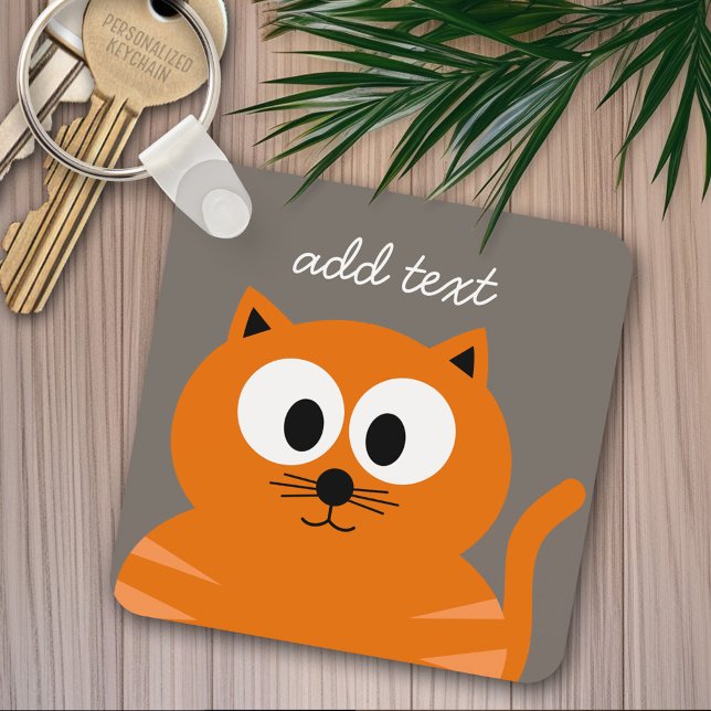 Llavero Gato graso Naranja con tazas personalizado (Personalized keychain - add name)