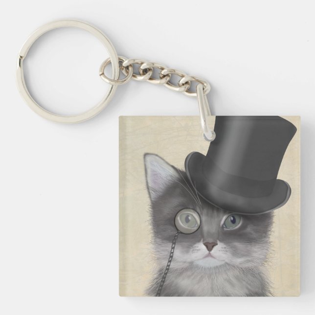 Llavero Gato gris con sombrero superior (Frente)