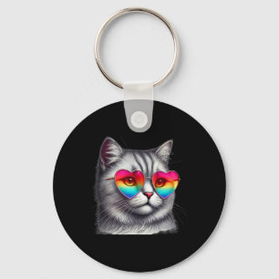 Llavero Gato Gris Día de San Valentín Corazón Sungles Muje