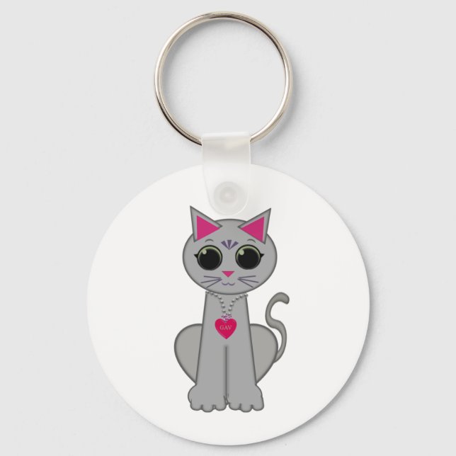 Llavero Gato Gris Divertido Feliz Lindo (Anverso)