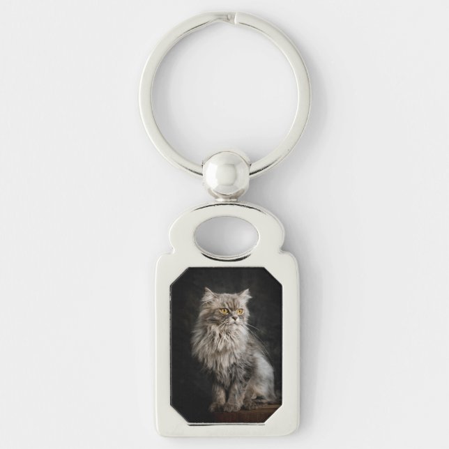 Llavero Gato gris esponjoso  (Anverso)