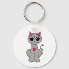 Llavero Gato gris feliz divertido lindo