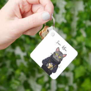 Llavero Gato Guay negro personalizado con café