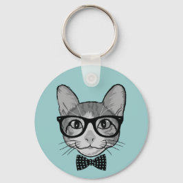 Llavero Gato hipster con corbata de lunares