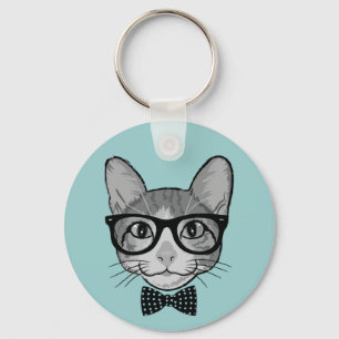 Llavero Gato hipster con corbata de lunares