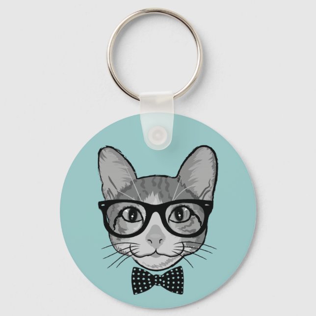 Llavero Gato hipster con corbata de lunares (Anverso)