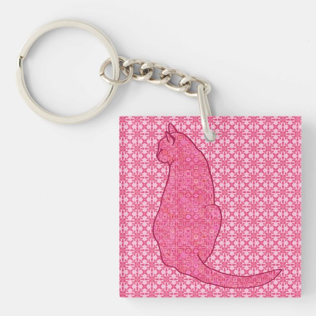 Llavero Gato japonés - Batik rosa de fucsia (Frente)