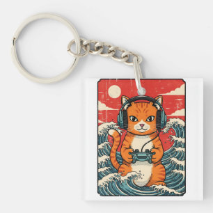 Llavero Gato japonés gamer de anime lindo Retro gaming