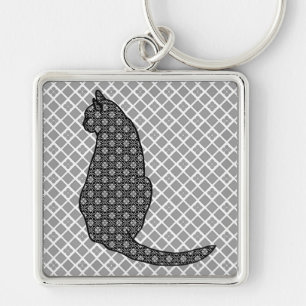 Llavero Gato japonés - Impresión de kimono negro y blanco