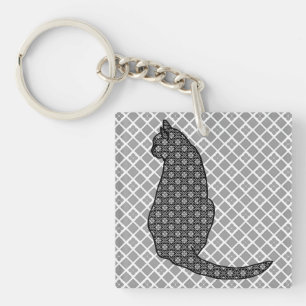 Llavero Gato japonés - Impresión de kimono negro y blanco