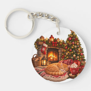 Llavero Gato Jengibre Durmiendo junto a Chimenea Clipart d