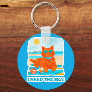 Llavero Gato Jengibre en la Playa Necesito el Mar Verano