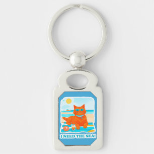 Llavero Gato Jengibre en la Playa Necesito el Mar Verano
