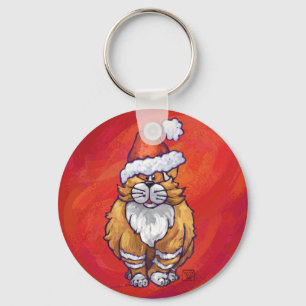 Llavero Gato Jengibre Navidad Sobre Rojo