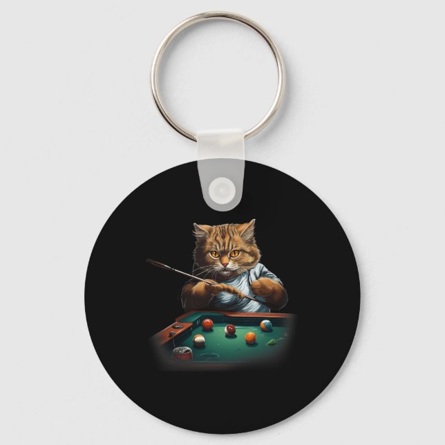Llavero Gato Jugando Pool Billiards Guay Funny Cats Hombre (Anverso)