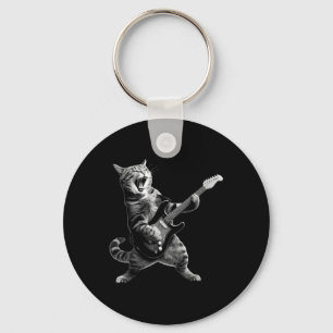 Llavero Gato Jugando Rock De Guitarra Y Estrella De Rock R