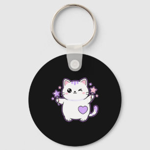 Llavero Gato Kawaii Gato Guiñando Varita Mágica de Estrell