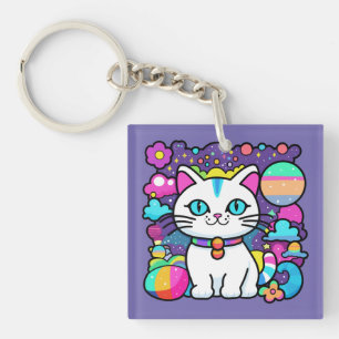 Llavero Gato Kitty Cósmico Blanco Lindo