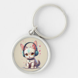 Llavero Gato lindo con amuleto de auriculares